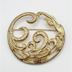 Unique MJ Enterprises MJent Goldtone Pin Brooch with Mermaid‎ Design